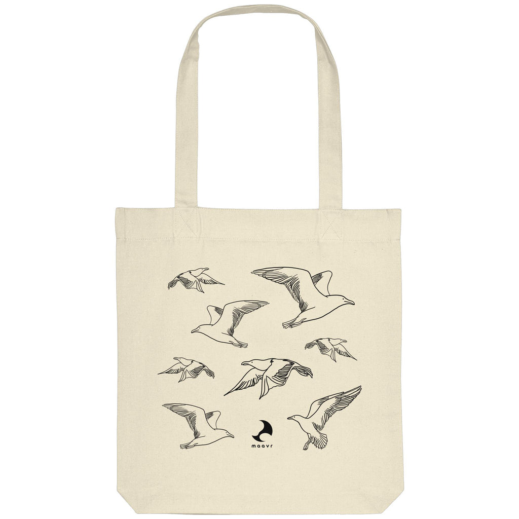Small Premium Tote Bag - recycled, Line Art Seagulls, black