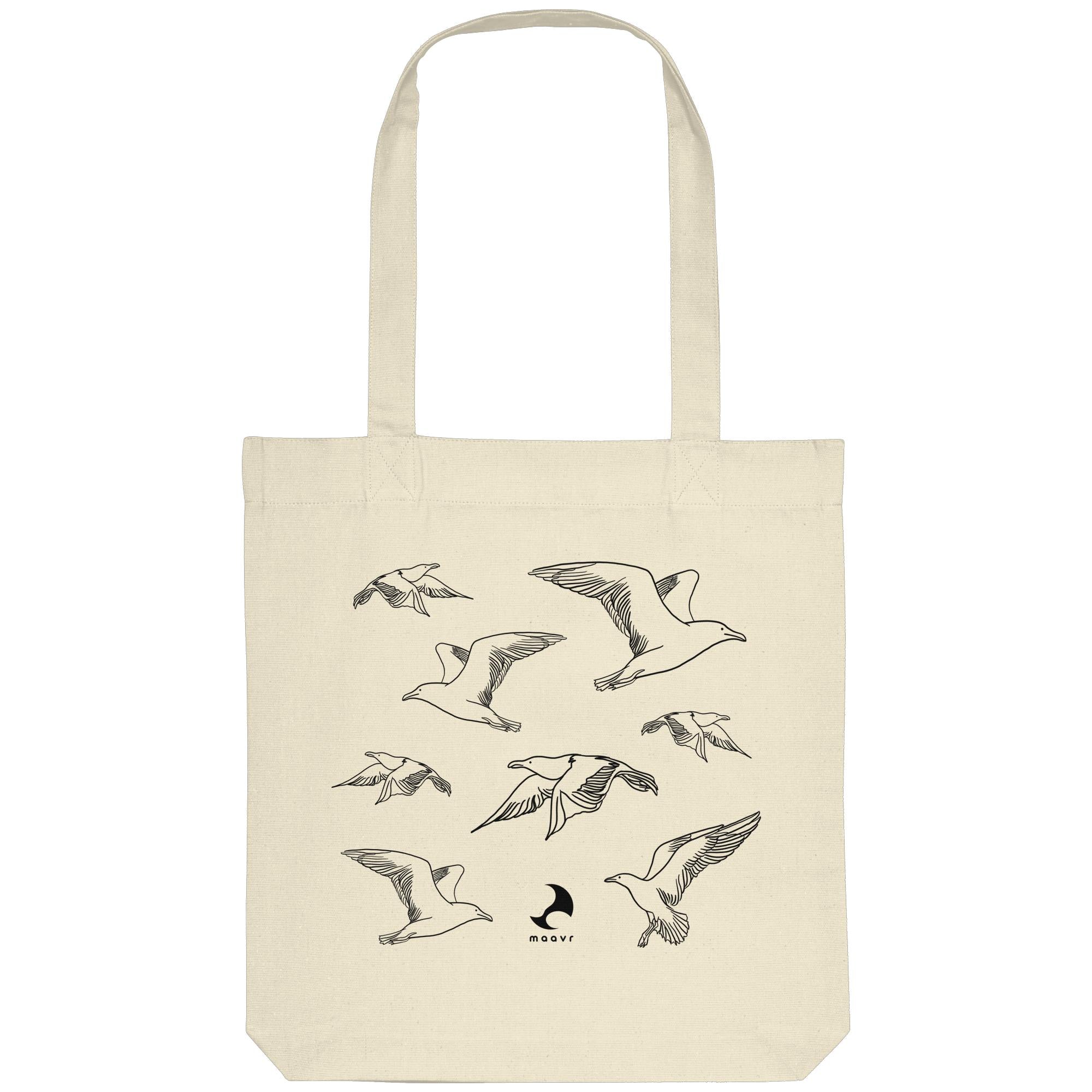 Small Premium Tote Bag - recycled, Line Art Seagulls, black
