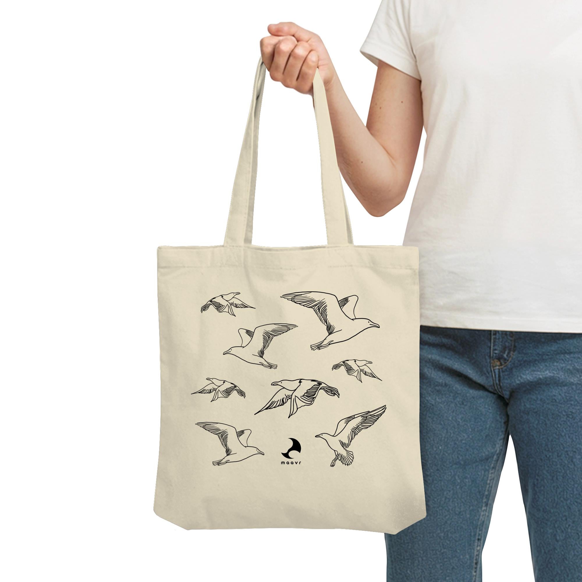 Small Premium Tote Bag - recycled, Line Art Seagulls, black