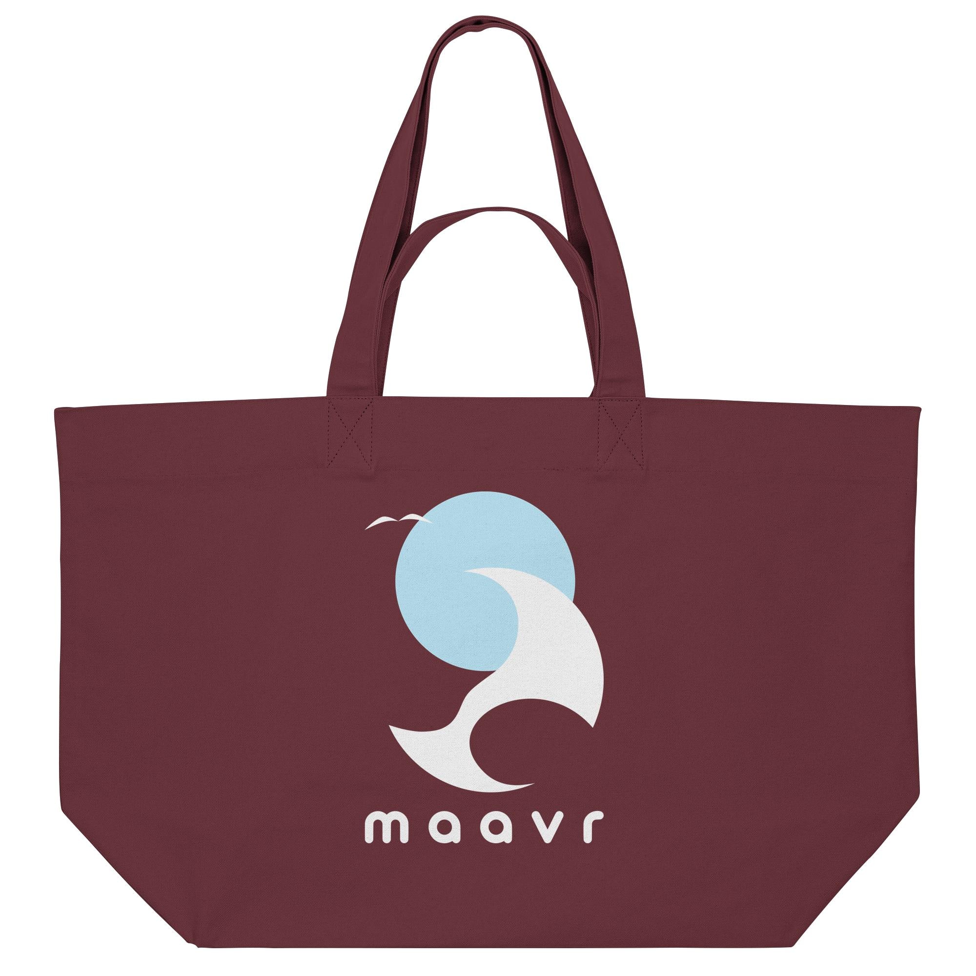 Große burgund Strandtasche aus Baumwolle mit maavr Logo