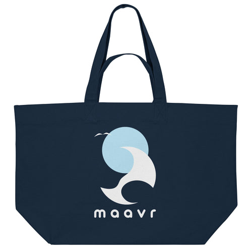 Große dnkelblaue Strandtasche aus Baumwolle mit maavr Logo