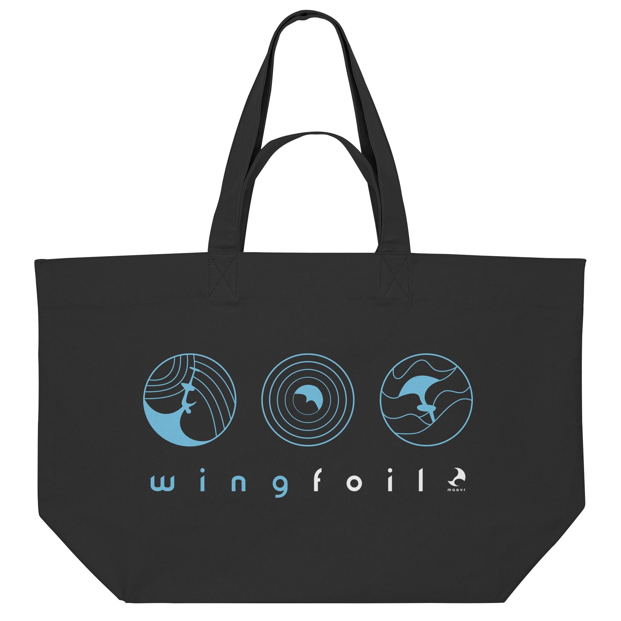 Schwarze Baumwoll-Strandtasche mit Wingfoil Print – große Beach Bag von maavr